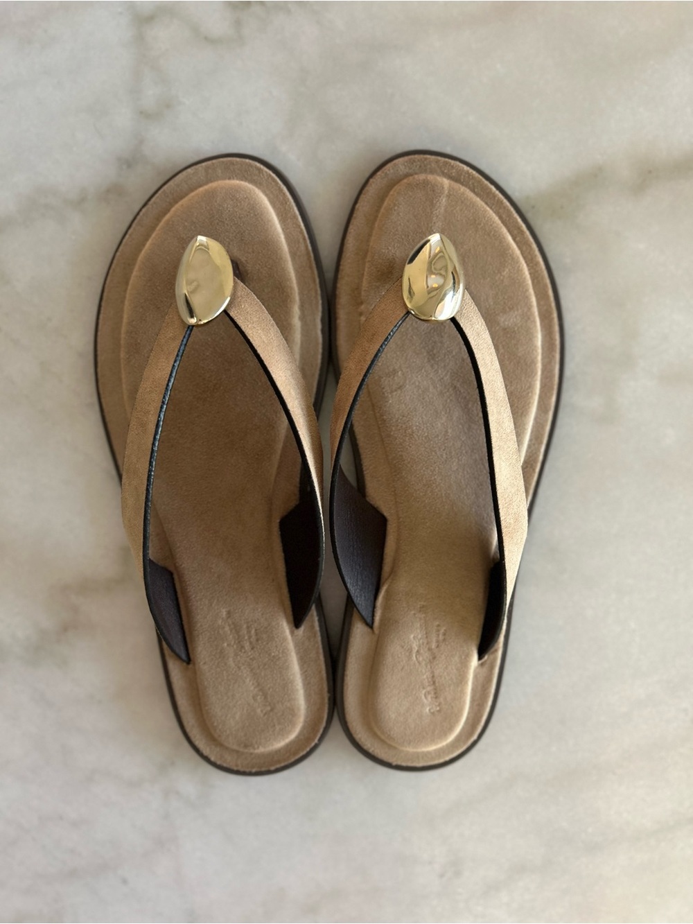 Target Tan Suede Thong Sandals with Gold Accent